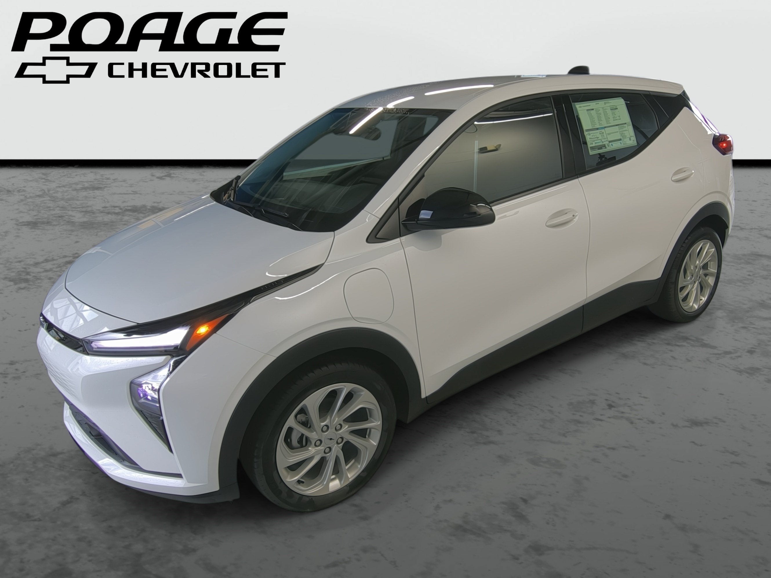 2027 Chevrolet Bolt LT in Summit White — front three-quarter view