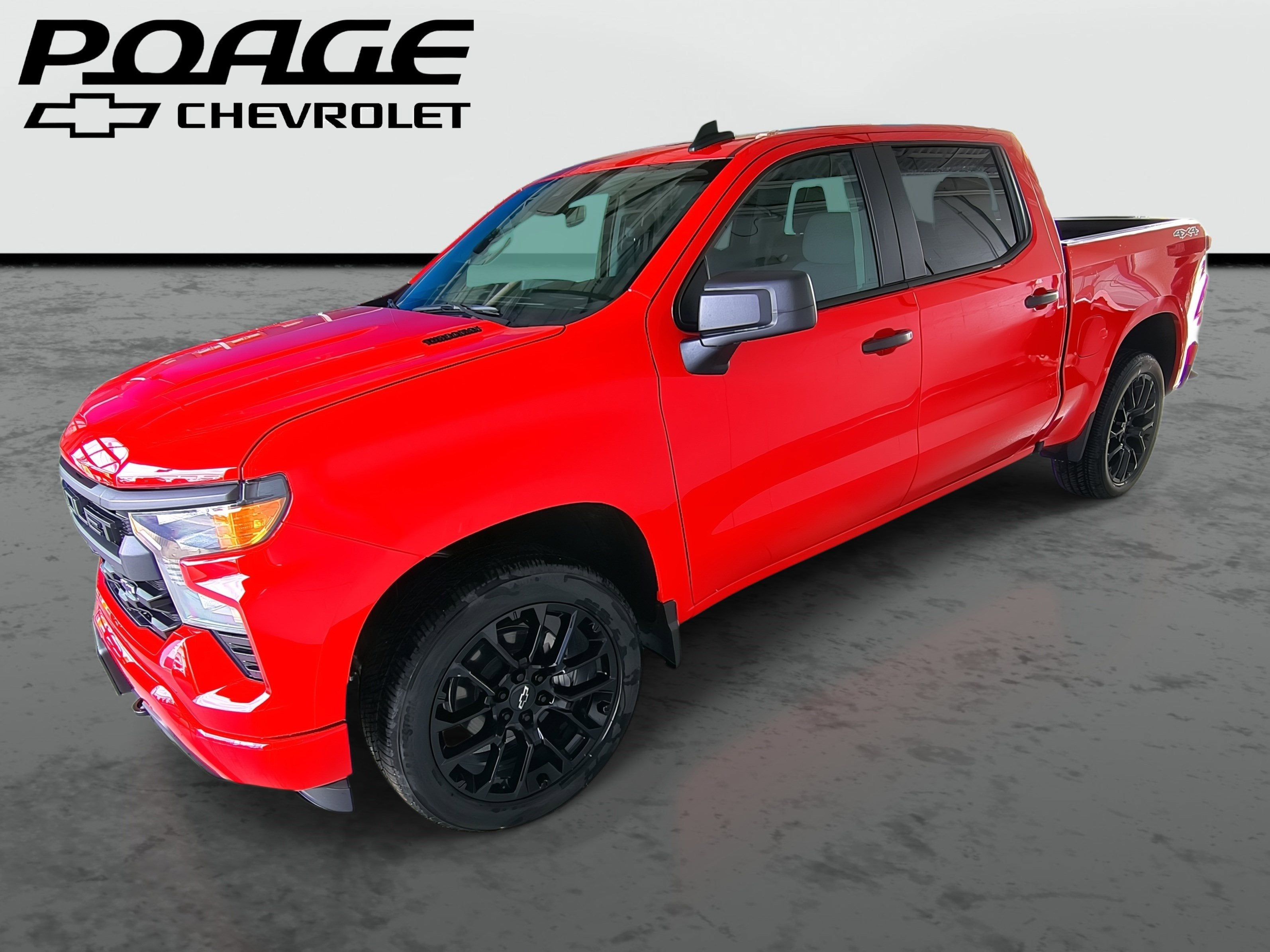 2025 Chevrolet Silverado 1500 Custom in Red Hot — front three-quarter view