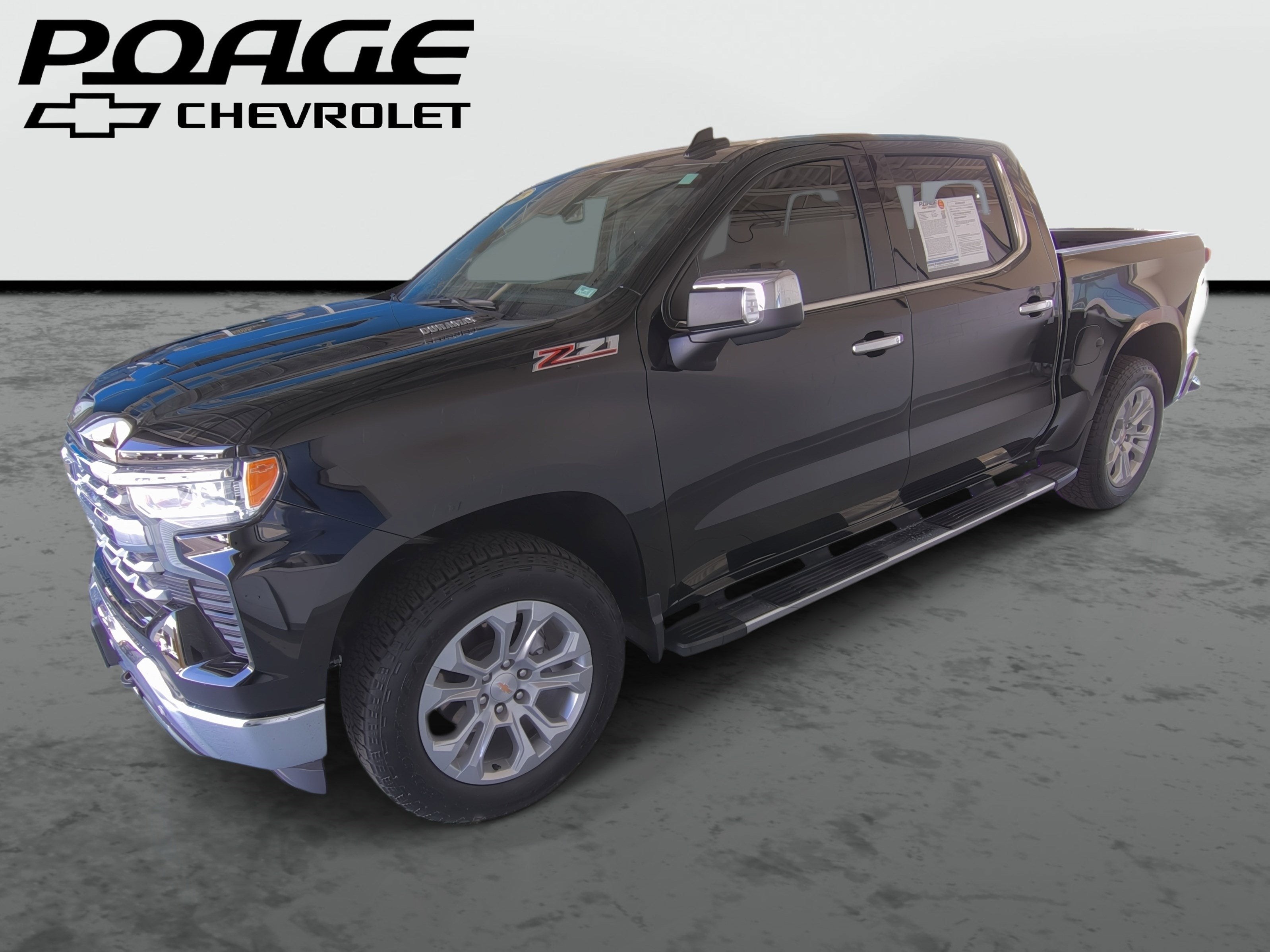 2025 Chevrolet Silverado 1500 LTZ in Black — front three-quarter view