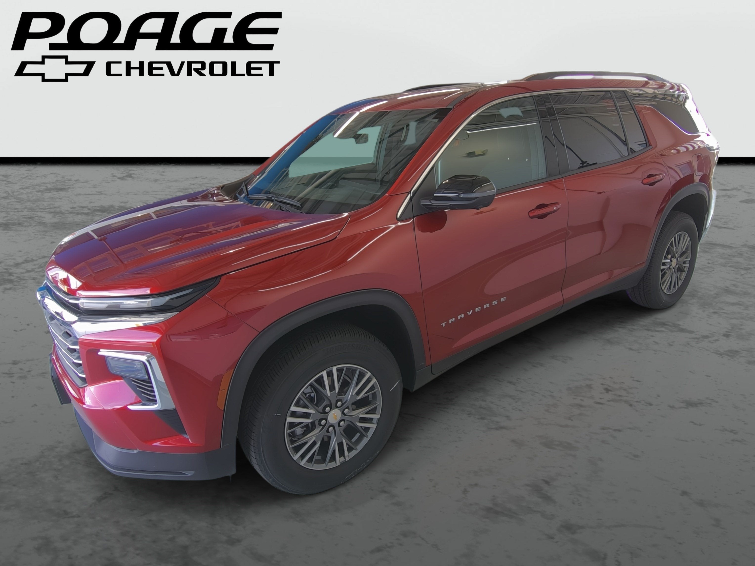 2026 Chevrolet Traverse LT in Radiant Red Tintcoat — front three-quarter view