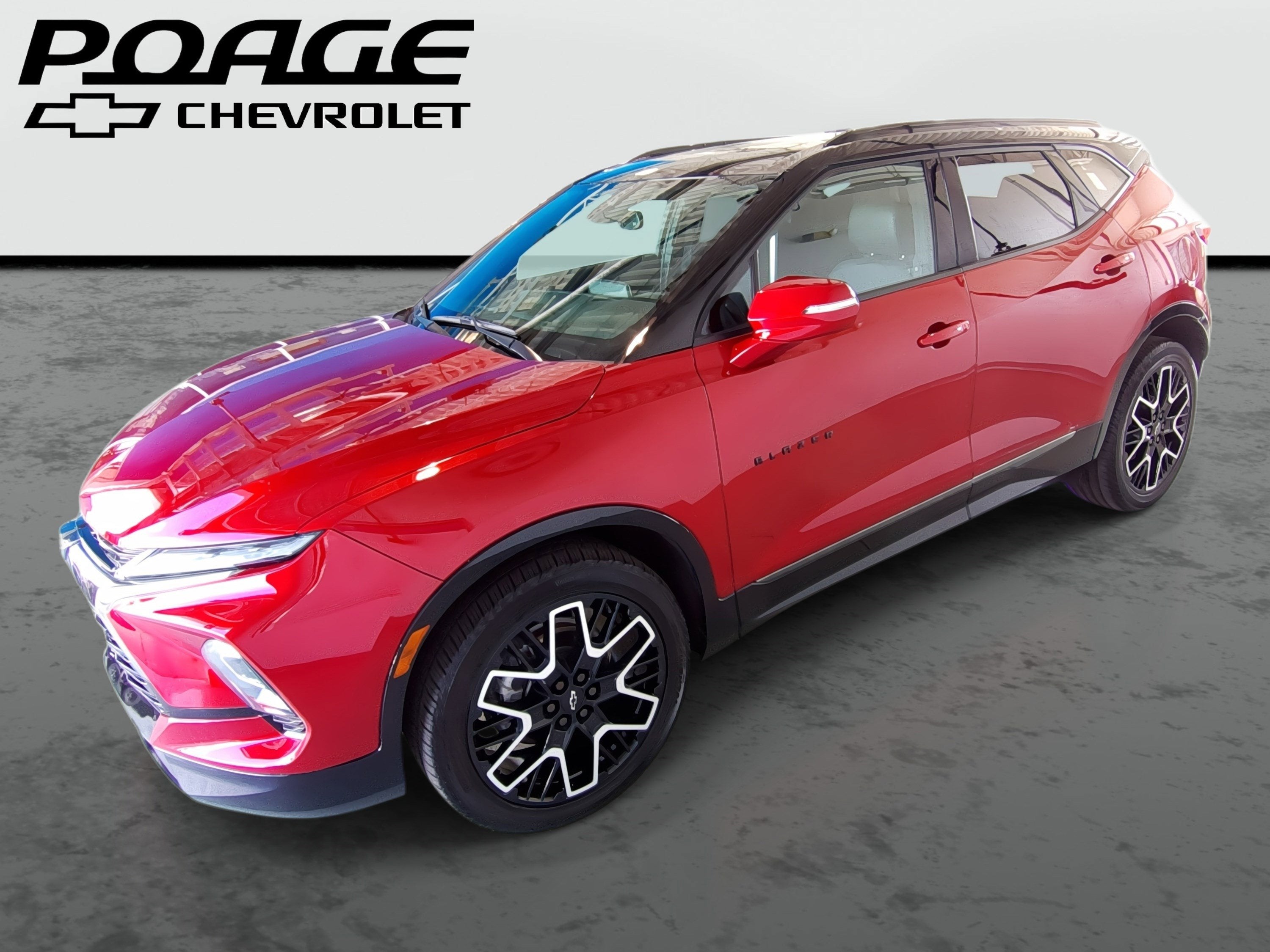 2023 Chevrolet Blazer RS in Radiant Red Tintcoat — front three-quarter view